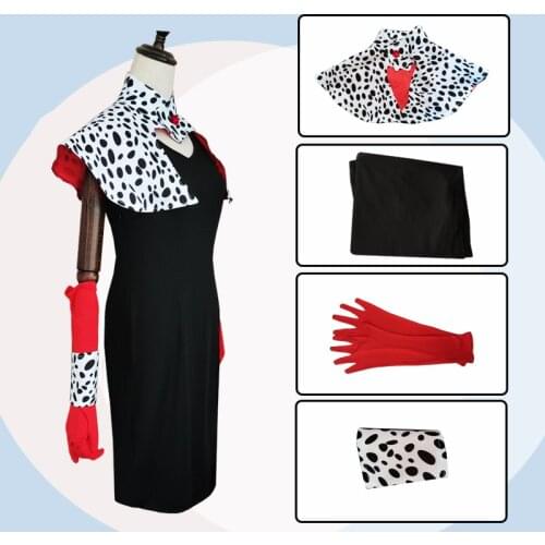 Movie Cruella De Vil Cosplay Costumes Vest Dress 101 Dalmatians Cruella Anime Wig Clothing Uniform Halloween Dresses For Women