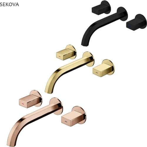 Rose Gold/Gold/Black Brass Plated Wall Mounted Bathroom Basin Faucet Hot And Cold Water Mixer Sink Washbasin Two Handle Tap