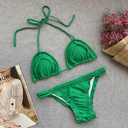 New Solid Weave Triangle Bikini Swimsuit Female bathers Push up Swimwear Women bathing suit Brazilian Micro Biquini