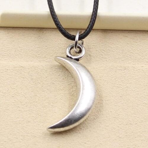 New Durable Black Faux Leather Moon Cord Choker Charm DIY Necklace Pendant Retro Boho Tibetan Silver Color