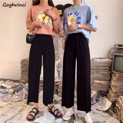 Casual Pants Ankle-length Elastic-waist Loose Slim Black Womens Femme Office-ladies Simple Elegant Trendy Drape 3XL All-match