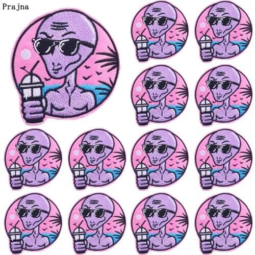 Prajna 10 PCS Hippie Alien Applique Embroidered Patches On Clothes DIY Space UFO Patches For Clothing Stickers Cartoon Badges