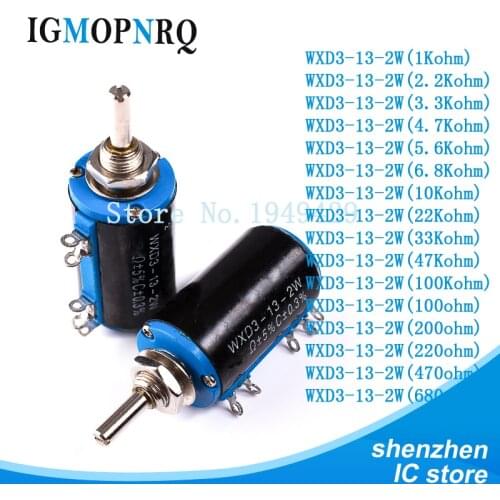 1pcs WXD3-13-2W 100 200 220 470 680 1K 2.2K 3.3K 4.7K 5.6K 6.8K 10K 22K 33K 47K 100K Ohm WXD3-13 2W Wirewound Potentiometer