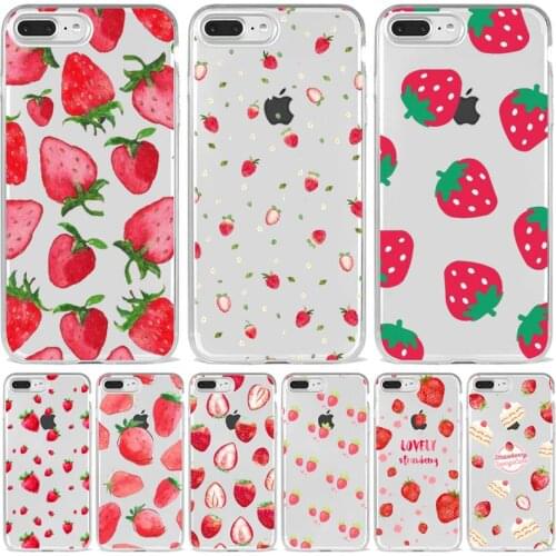 Strawberry tasty food fruit pattern Phone Case Transparent soft For iphone 5 5s 5c se 6 6s 7 8 11 12 plus mini x xs xr pro max