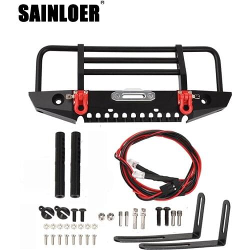 SAINLOER Adjustable Metal Front Bumper 2 LED Lights for 1/10 RC Crawler Traxxas TRX4 Defender Axial SCX10 SCX10 II 90046