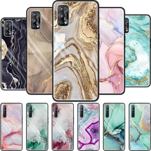 Luxury Marble Tempered Glass Case for Oppo Realme 5 6 7 Pro 7i C3 XT Oppo A52 A9 2020 Find X2Lite Back Cover Phone Coque Shell