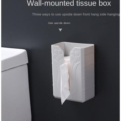 Wall Mount Tissue Holder Adhesive Tissue Box Cover Dispenser Toilet Wipes Napkin Storage Organizer Shelf for Kitchen Bathroom