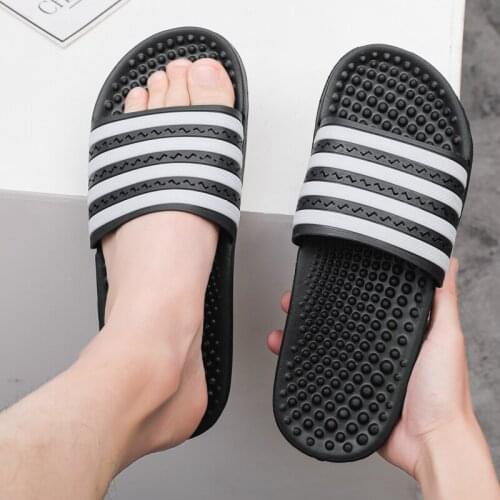 Summer Mens Slippers Slides Comfortable Massage EVA Shoes Male Soft Black White Stripes Casual Slippers Men