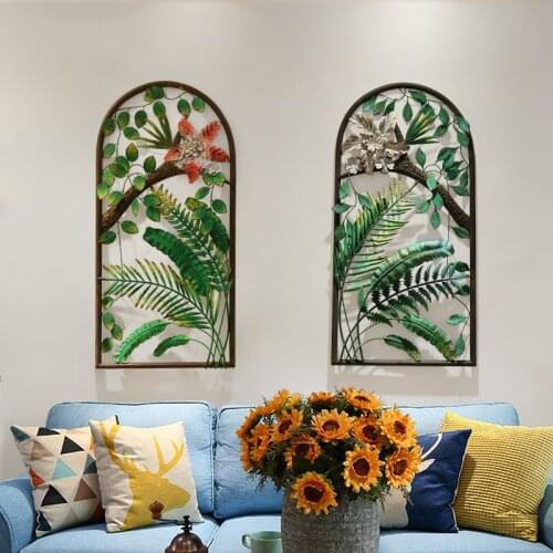 Modern Wrought Iron Green Plant Wall Decoration Pendant Livingroom Sofa Background Wall Mural Ornaments Craft Hotel Wall Sticker