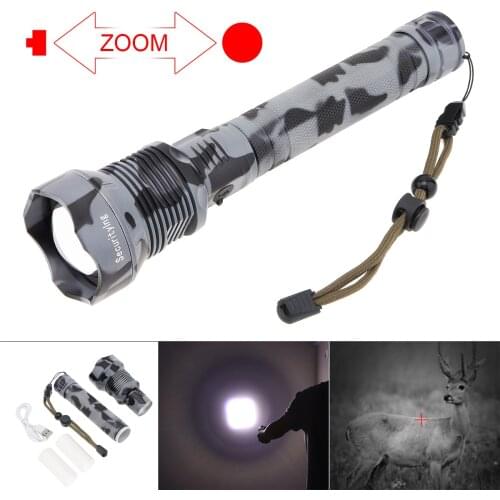 Camouflage XHP70.2 Resistant Zoomable 9000 Lumen USB Rechargeable Tactical LED Flashlight with 3 Modes for Camping / Hunting