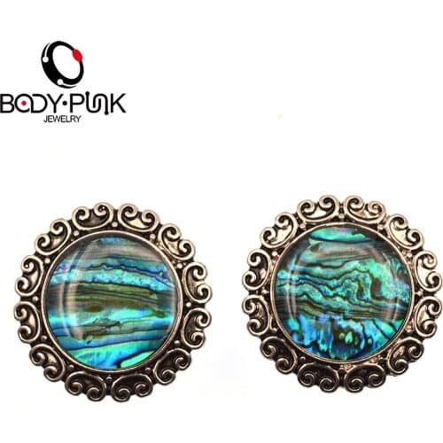 BODY PUNK Euro Style Retro Stainless Steel Plug Oil Drip Stud Earrings Ear Plugs Ear Stretcher Tunnel Body Piercing Jewelry