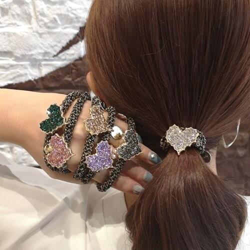 Women Fashion Heart Rubber Bands Girl Rhinestones Ponytail Head Rope