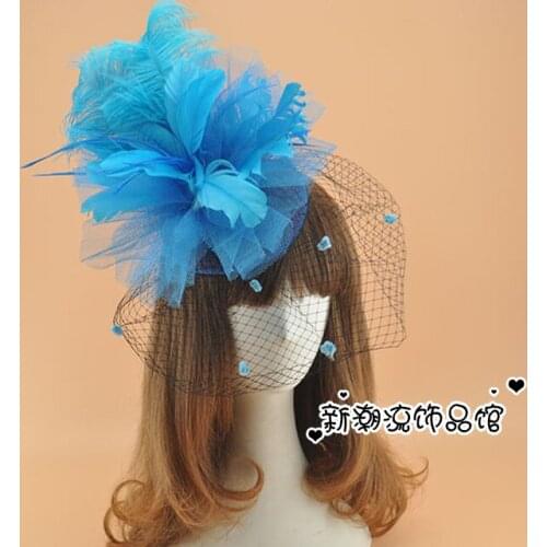 Vogue Natural OSTRICH Feather Fascinator Top Hat Veil Hair Clip For Women Bride Mesh Feather Headwear Hair Accessories For Women