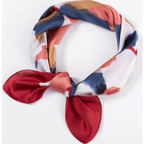 Luna&Dolphin Spring Women Square Scarf 70x70cm Graffiti Print Small Silk Handle Bag Ribbon Chiffon Hijab Headband Neckerchief