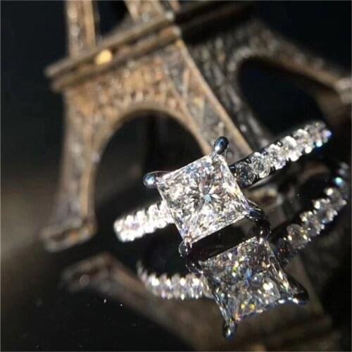 Wedding Rings For Women 925 Sterling Silver Fine Jewelry Cubic Zirconia Ring Square Stone Bridal Engagement Bijoux Femme