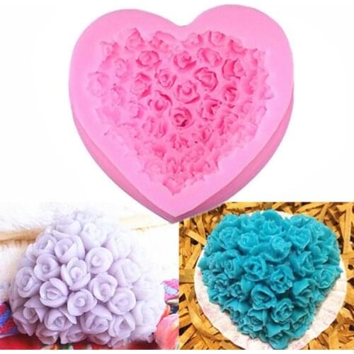 1PC 3D Love Heart Rose Flower Shape Silicone Mold Fondant Cake Chocolate Moulds Decorating Baking Tools Soap Mold