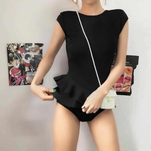 Koren Style 2021 Sexy Backless One Piece Ruffle Swimsuit Monokini Solid Swimwear Women Swimsuits Bath Suit Swimwear