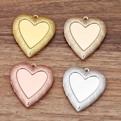 4 pcs/lot Heart Shape Metal Brass Locket Pendant Can Open Photo Floating Locket Pendant DIY Necklace Pendant