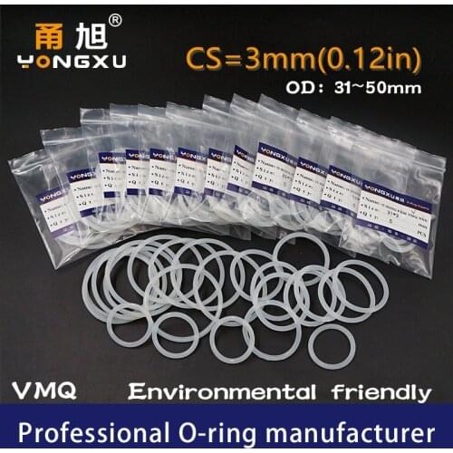 5PCS/lot Silicon Ring Silicone CS3mm O-ring Seal OD31/32/34/35/36/38/40/42/43/45/48/50*3mm O Ring Seal Rubber Gaskets Oil Rings