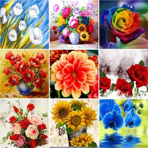5D DIY Diamond Embroidery Flower Full Round Square Drill Scenery Diamond Mosaic Painting Rhinestone Cross Stitch Flowers Art Kit