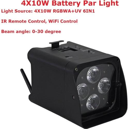 1 Unit Black Housing 4X10W RGBWA-UV 6IN1 Battery Wireless Led Par Cans DMX 6/10 Channels For Stage Dj Disco Party KTV Shows