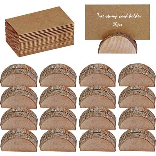 20pcs Wooden Table Holder and Folding Cardboard Place Card Holders Note Photo Picture Clip Wood Wedding Party Direction Signs