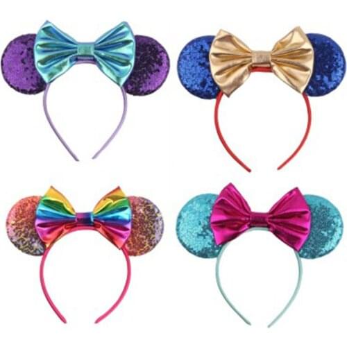 Disney 1pcs Girl Valentines Day Sequined hair accessories Bow Mickey Headband Headband for girls women gift