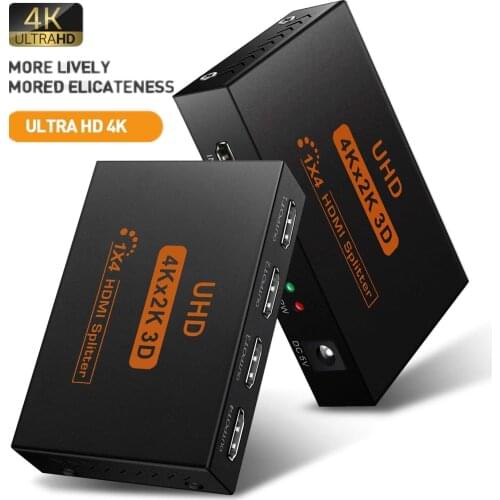 Ultra HD 4K HDMI-Compatible Splitter 1 in 4 Out Powered Hdmi Video Splitter with AC Adaptor Duplicate Mirror Screen Monitor