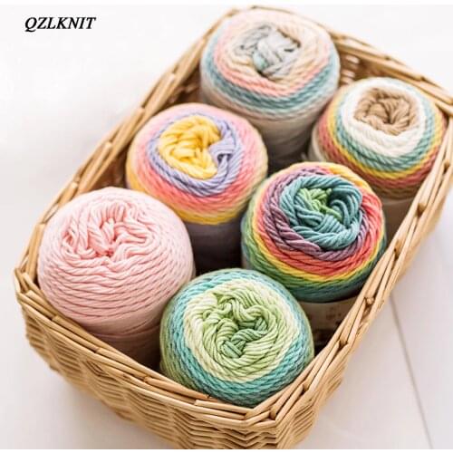 QZLKNIT 100g/ball Rainbow Cotton Yarn Segment dyeing 5 strands of Milk Cotton Yarn DIY Hand knitted Sofa cushion Pillow Yarn
