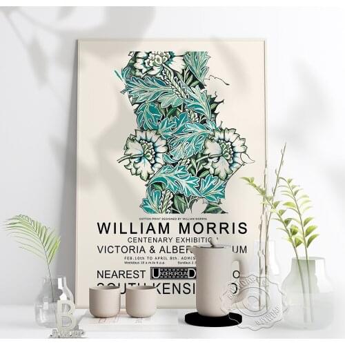 William Morris Victoria and Albert Museum Exhibition Art Poster Nordic Blue Green Flower Prints Poster Plant Pattern Home Decor