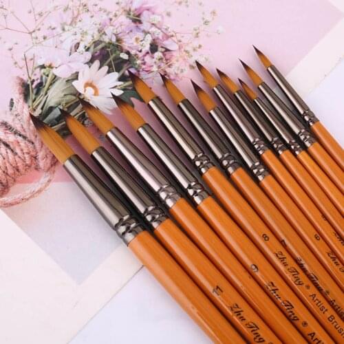 12pcs Professional Painting Brushes Nylon Hair Artist Watercolor Acrylic Gouache