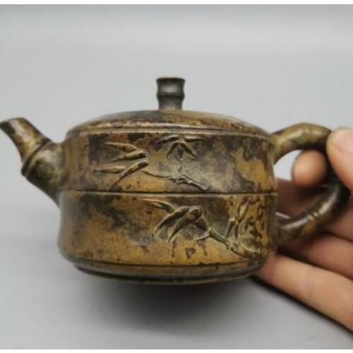 China brass bamboo section teapot crafts statue