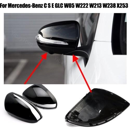 2pcs Mirror Cover Caps for Mercedes-Benz C S E GLC W205 W253 W222 W213 W238 X253 Glossy Black Rearview Replacement Accessories