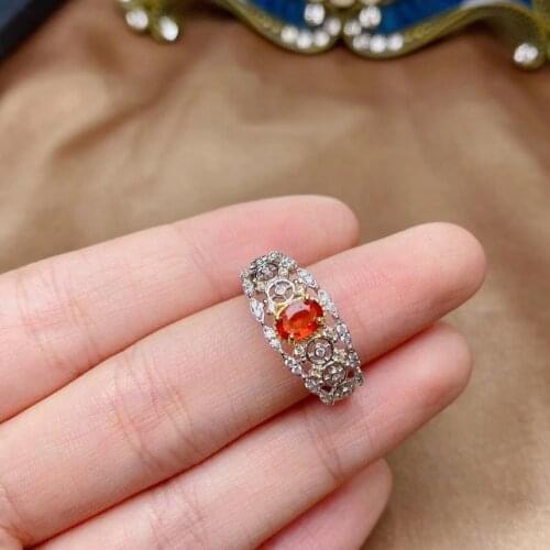 Fashion Orange Sapphire Ring for Daily Wear 4mm*6mm Natural Sapphire Silver Ring for Engagement 925 Silver Sapphire Jewelry