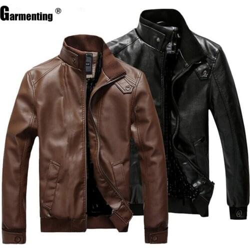 Plus SIze Mens Pu Leather Jacket Spring Autumn Motorcycle Jackets Coffee Black Faux Leather Outerwear Slim Fit Men Clothing 2021