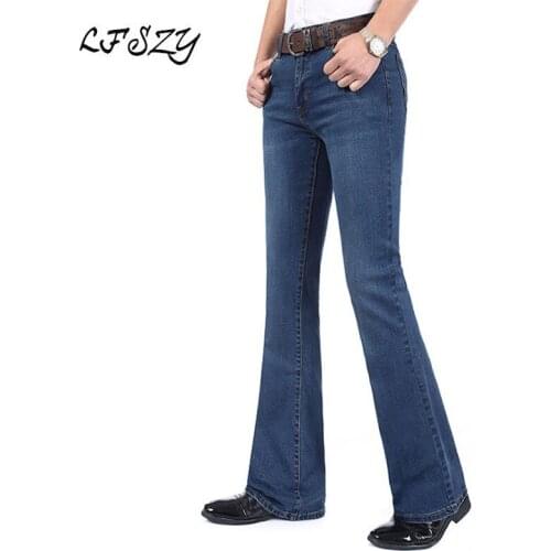 Jeans Men 2019 New Mens Dark Blue Jeans Large Size Elastic Flare Pants Mens Micro Pants Slim Jeans More Sizes 26-38 40