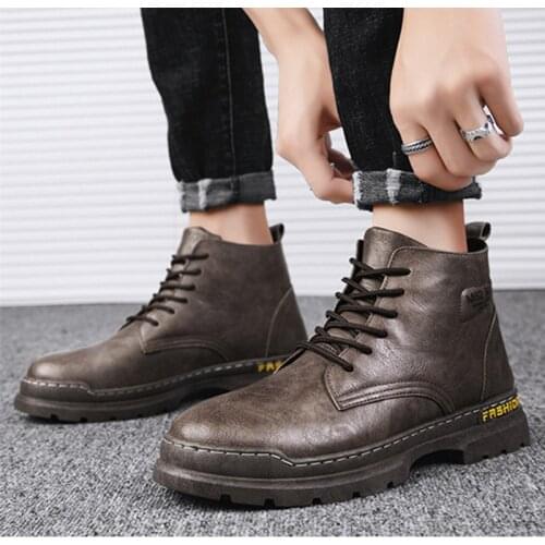Men Ankle Martin Boots Outdoor Leather Autumn Winter Non-slip Lace Up Walk Male Casual Flats Work Shoes Fashion Comfortable