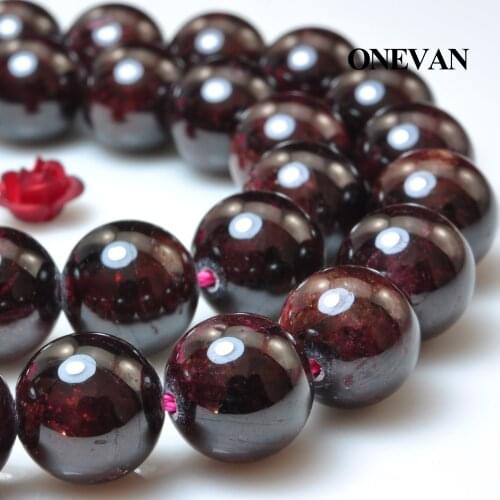 ONEVAN Natural Red Garnet Stone 6-12mm Smooth Round Loose Charm Beads Bracelet Necklace Jewelry Making Diy Design Gemstone Gift
