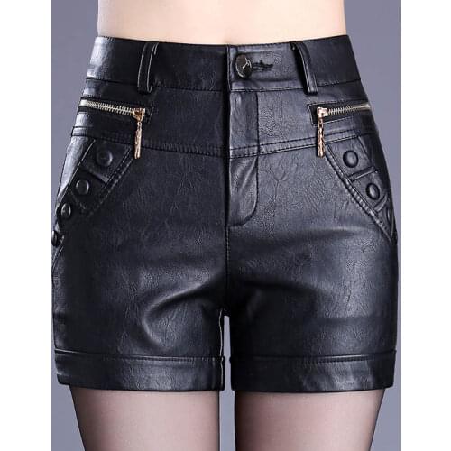 Plus Size 4XL Leather Shorts Women Autumn Winter PU Leather Sexy Shorts Straight Slim High Waist Short Femme Women Shorts