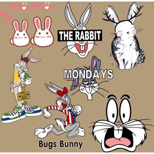 Cute Rabbit Patches Iron On Transfer For T-Shirts Animal Heat Thermal Transfers Patch Decor For Kids Clothes Appliques