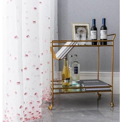 Pink petal tulle curtains for girl room bedroom living room window White embroidered sheer curtain ready made