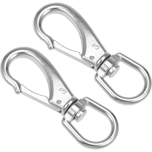 Uxcell Fixed Eye Hook,304 Stainless Steel 3# Carabiner Lock Boat Clip Hook 118mm Length Silver Tone 2 Pcs