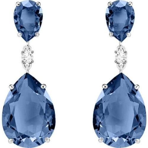 Vintage Bohemia Long Teardrop Cut Zircon Stone Dangle Earrings Fashion Blue Crystal Stone Earrings Women Jewelry Wedding Earring