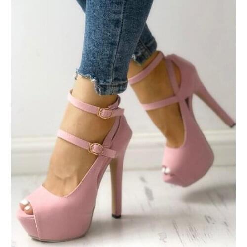 Moraima Snc Peep Toe Buckle Platform Thin Heeled Sandals Sexy Platform High Heel Shoes Woman Super High Dress Heels Black Pink