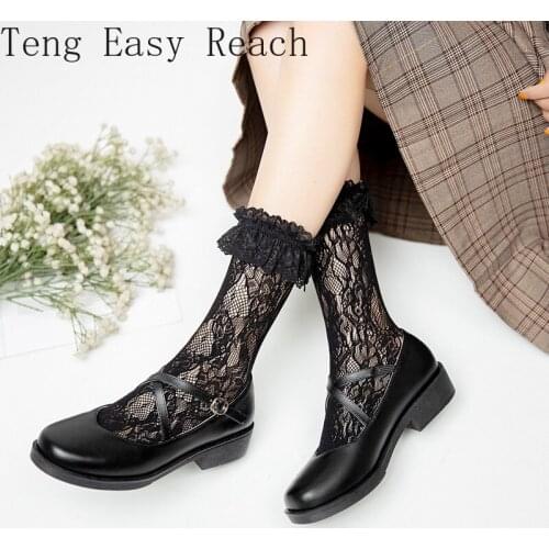 2021 Spring Big Size 43 New 3cm Heels Mary Janes Pumps Women Leisure Shallow Shoes Buckle Strap Casual Office Lady Black Heels