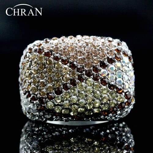 Chran Luxury Gold Color Costume Finger Jewelry Elegant Party Gifts Fashion Square Crystal Engagement Wedding Rings For Women