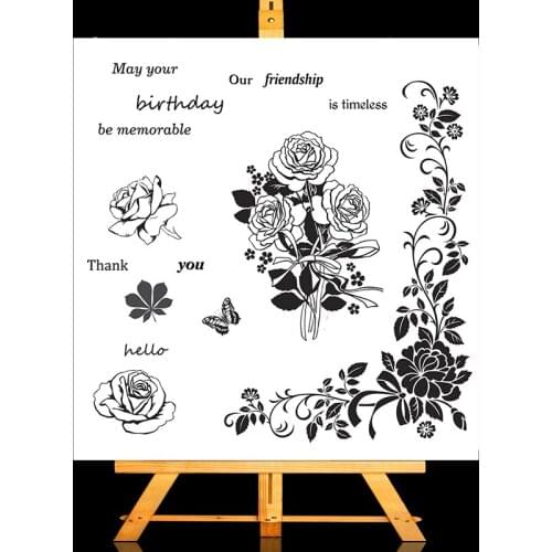 ZhuoAng Birthdays Flowers Transparent and Clear Stamp DIY Scrapbooking Album Card Making DIY Decoration Making