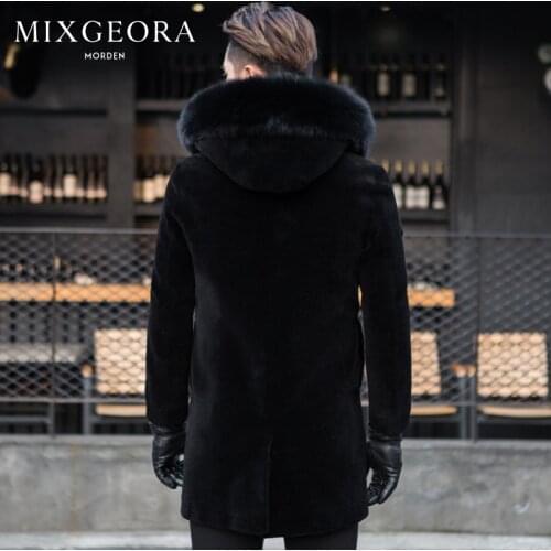 Winter Coat Men Fashion Thick Warm Real Fur Coat Large Fox Fur Hooded Clothes 2020 Long Sheep Shearling Jacket Hiver 006