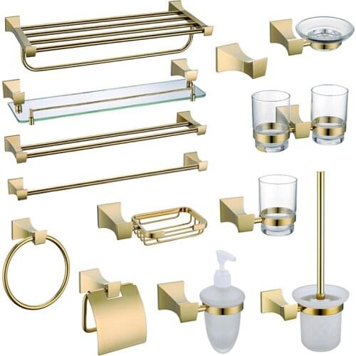 Gold Bathroom Accessories Set Toilet Brush Holder Paper Holder Wall Mounted Towel Bars Rack Soap Cup Holder Bathroom Hardware
