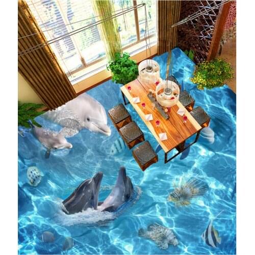 Ocean dolphin 3D wallpaper 3d floor murals PVC 3D wallpaper floor for living room Home Decoration 3d floor art